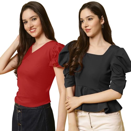 Pinkmint Polyester Womens Combo Soild Tops l Stylish & Comfortable Tops for Women & Girls l Elegant All-Day Comfort Tops (Pack