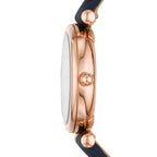 Fossil Women's Carlie Mini Quartz Stainless Steel and Leather Three-Hand Watch, Color: Rose Gold, Navy (Model: ES4502)