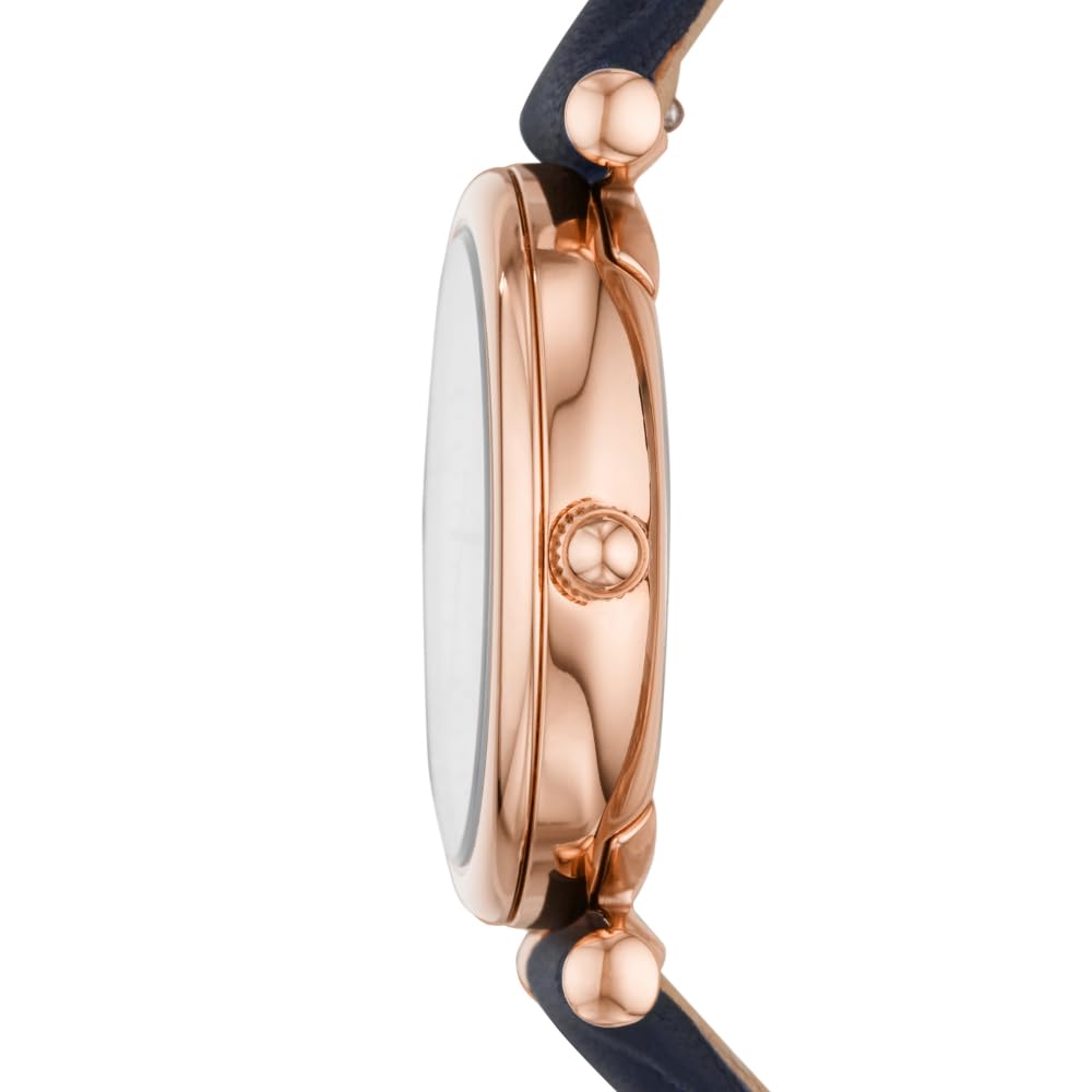 Fossil Women's Carlie Mini Quartz Stainless Steel and Leather Three-Hand Watch, Color: Rose Gold, Navy (Model: ES4502)