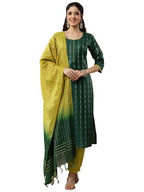 Libas Womens Woven Design Silk Blend Straight Kurta With Salwar And Dupatta