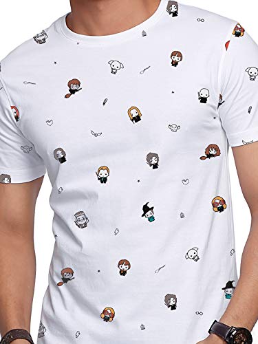 The Souled Store Harry Potter: Character Pattern S S Graphic Printed Cotton T-Shirt White T Shirt For Men Round Neck Half Sleeve