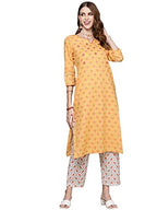 Anubhutee Women'S Mustard Yellow Handwork Printed Kurta Set With Trousers
