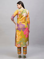 ANNI DESIGNER Womens Cotton Blend Straight Fit Printed Kurta with Pant (Wahida Yellow_XL_Yellow_X-Large)