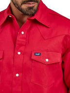 Wrangler Mens Cowboy Cut Western Two Pocket Long Sleeve Snap Work Shirt - Firm Finish - B&T,Red,4X