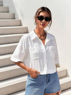 Toplot Shirt For Women || V-Collar Solid Crop For Woman || Half Sleeves For Women || Oversized Shirt For Woman (V-Crop-Shirt-518