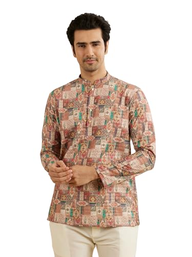 Manyavar MenS Cotton Abstract Digital Print Short Kurta (Rust,Xl)