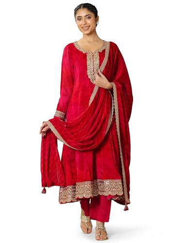 Libas Printed Chiffon Anarkali Kurta Set For Women (99084Orxs)
