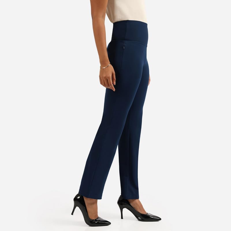 BlissClub Ultimate Sculpt Straight Pants -Regular Below 54, Ribbed Waistband, 2 Zippered Pockets, Feels Like Second Skin, Strai