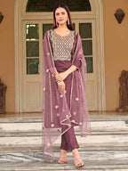 Womanista Women'S Mauve Embroidery Kurta With Net Dupatta & Trouser