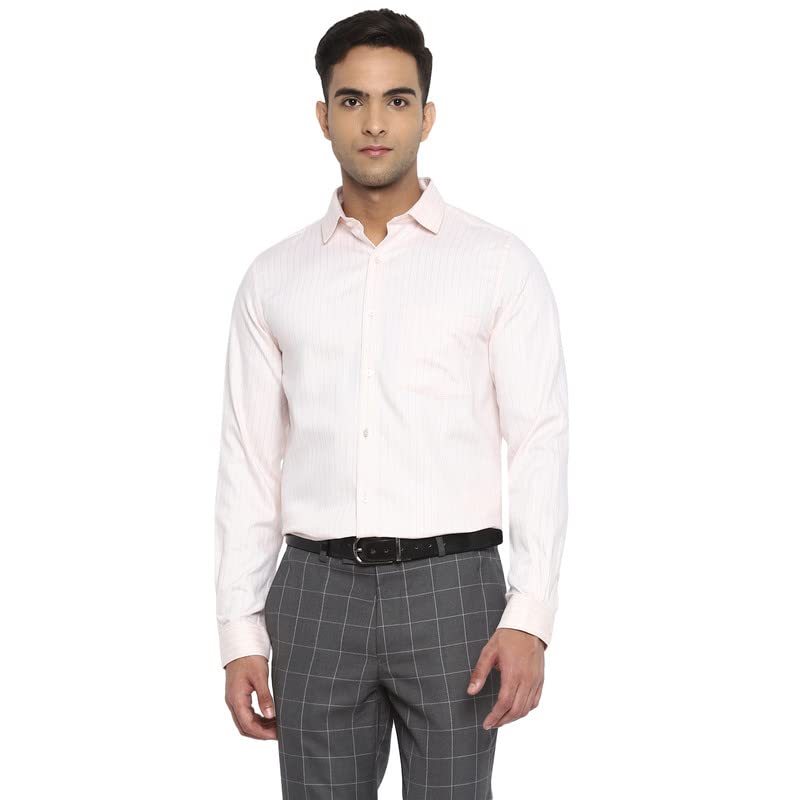 Turtle Men Cotton Light Pink Striped Slim Fit Shirts
