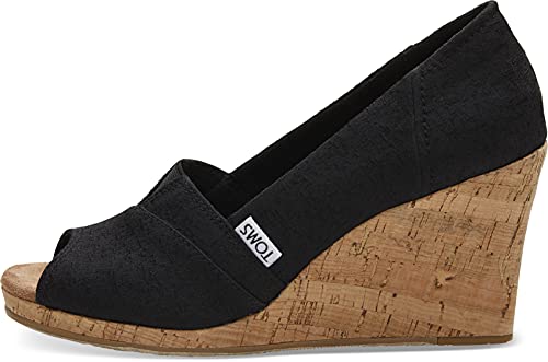TOMS Women's Classic Espadrille Wedge Sandal, Black Scattered Woven, 7