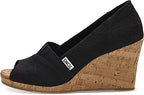 TOMS Women's Classic Espadrille Wedge Sandal, Black Scattered Woven, 7
