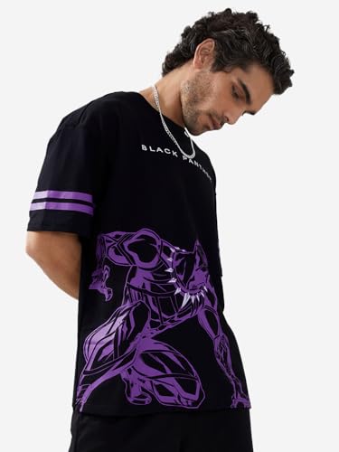 The Souled Store |Official Black Panther Panther Power Black Printed |Oversized T-Shirts| Half Sleeves Round Neck 100% Cotton