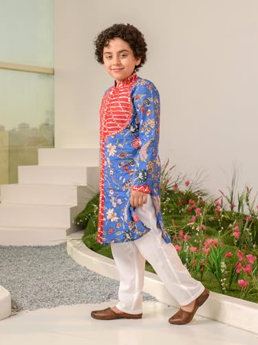Pspeaches Boys Floral Printed Regular Pure Cotton Kurta With Pyjamas