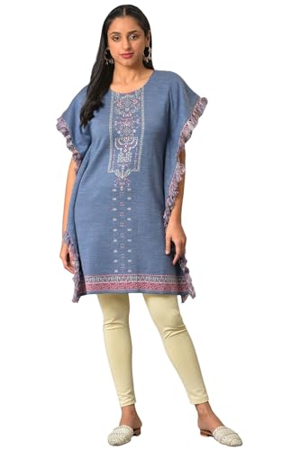 W For Woman Blue Jacquard Short Winter Kaftan Kurta_22Now18532-312480_2Xl