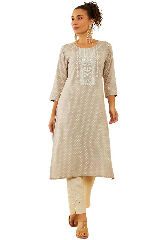 Soch Women Rayon Floral Printed Kurta with Faux Mirror