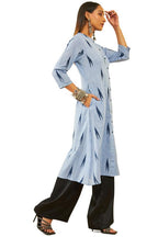 Soch Womens Blue Cotton Ikat Printed Straight Kurta With Sequins