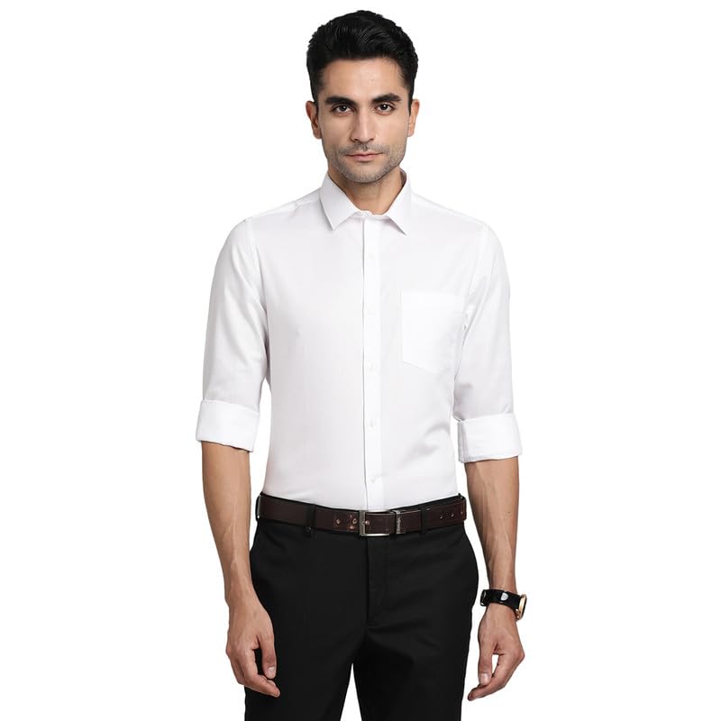 Turtle Men 100% Cotton White Dobby Slim Fit Formal Shirts