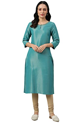 W For Women Teal Geometric Print Dobby Kurta_22Auw12748-312684_L