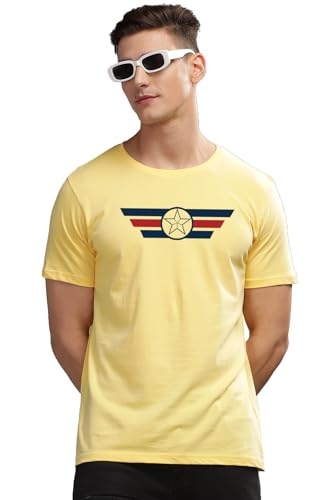 ADRO Men's Solid Regular Fit T-Shirt (RN24-CAP-LY_Light Yellow