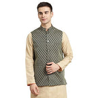 SOJANYA (Since 1958, Mens Jacquard Silk Dark Green Self Design ONLY Nehrujacket, Size: 44