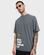 Bewakoof X Official Garfield Merchandise MenS Smiling Cat Graphic Printed 100% Cotton T-Shirt - Oversized Fit, Round Neck, Half