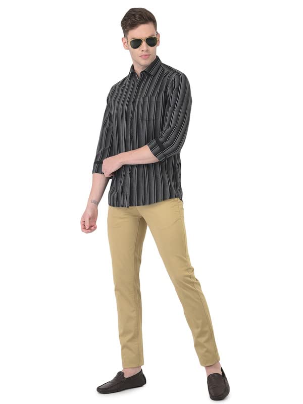 Turtle Men Cotton Melange Black Slim Fit Striped Shirts