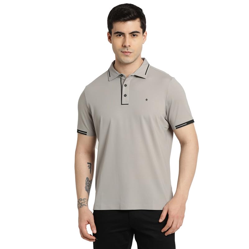 Turtle Men Knitted Grey Half Sleeve Printed Polo Tshirt
