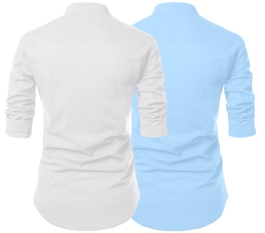 Finivo Fashion MenS Cotton Blend Regular Fit Solid Casual Kurta Shirt Pack Of 2