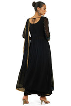 Soch Womens Black Georgette Suit Set With Embroidery And Sequins