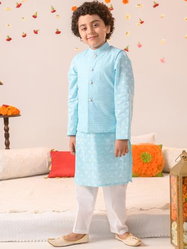 Pspeaches Boys Printed Pure Cotton Kurta With Pyjamas