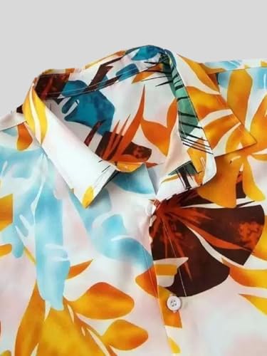Leriya Fashion Shirt for Men | Tropical Leaf Printed Rayon Shirts for Men | Preppy Short Sleeves | Spread Collared Neck | Perfec