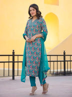 ANNI DESIGNER Womens Rayon Blend Printed Straight Kurta with Pant & Dupatta (Shaniya Green-NJW_M_Green_Medium)