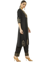 Soch Womens Black Rayon Floral Embroidered Round-Neck Kali Kurta Sets