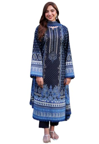 GoSriKi Womens Rayon Viscose Printed Straight Pakistani Suits for Women Kurta Set (Deniz Blue-GS_XXL_Blue_XX-Large)