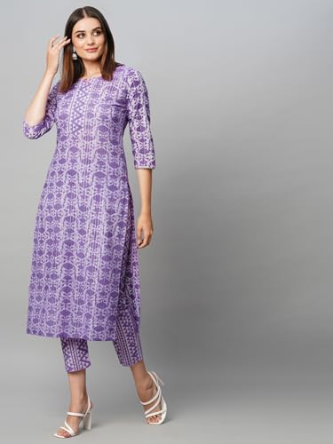 ANNI DESIGNER Womens Cotton Blend Straight Printed Kurta with Pant (Raja Blue_XL_Blue_X-Large)