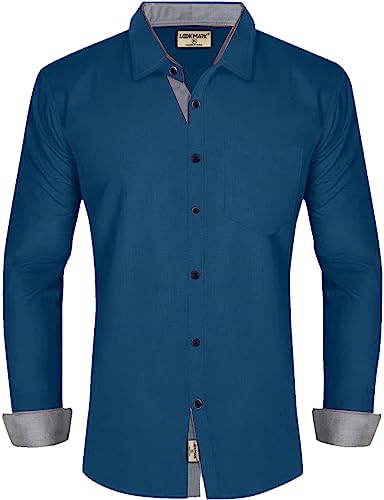 LookMark Mens Cotton Blend Dark Turqouise Color Stitched Solid Full Sleeve Shirt(AMZN-Shirt 56-XXL)