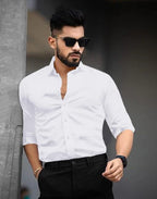 Tee Projekt Shirt for Men Cotton Plain Spread Collar Casual Shirt Parfect for ormal Wear, Home Wear, Office Wear White