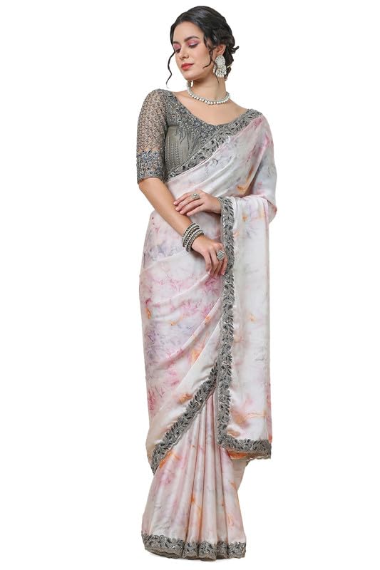 Soch Women Abstract Print Saree Zardosi Lace Border