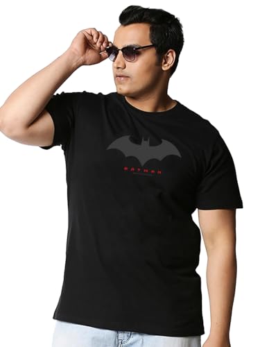 Bewakoof MenS Printed 100% Cotton Plus Size T-Shirt - Regular Fit, Round Neck, Half Sleeves Black