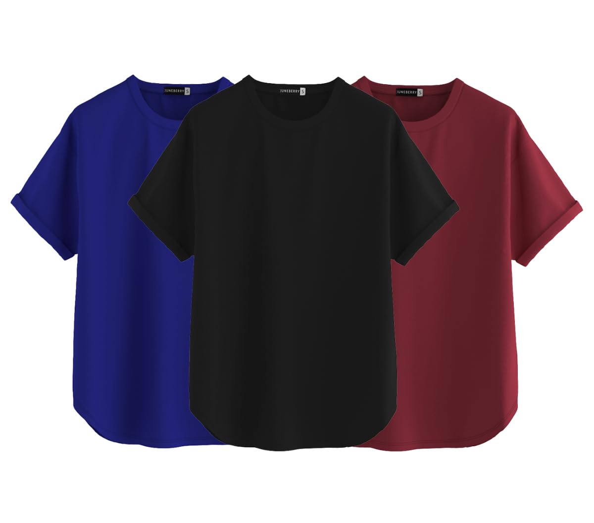 Juneberry Pure 100% Cotton Oversized Loose Baggy Fit Round Neck With Drop Shoulder Black & Maroon & Royal Blue Half Sleeves Boyf