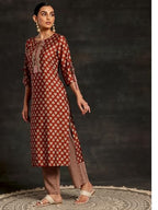 Libas WomenS Silk Blend Kurta Set (35440_Rust