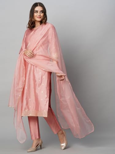 ANNI DESIGNER Womens Cotton Blend Straight Printed Kurta with Pant & Dupatta (Yoda Peach_XXL_Peach_XX-Large)
