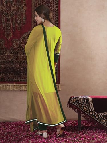 ANNI DESIGNER Womens Rayon Viscose Straight Solid Kurta with Pant & Dupatta (PANAI Mehandi_L_Mehandi_Large)