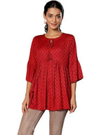 Libas Womens Woven Design Viscose A-Line Kurti For Women Red