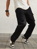 Hubberholme Men Black Smart Casual Summer Cotton Loose Fit Solid Trousers_16