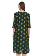 Anubhutee Women'S Olive Green Golden Ethnic Printed A-Line Kurta