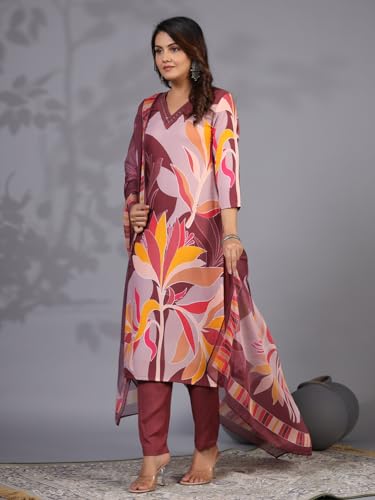 ANNI DESIGNER Womens Rayon Blend Printed Straight Kurta with Pant & Dupatta (KHISSU Wine_XXL_Wine_XX-Large)