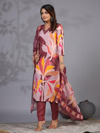 ANNI DESIGNER Womens Rayon Blend Printed Straight Kurta with Pant & Dupatta (KHISSU Wine_XXL_Wine_XX-Large)