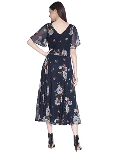 Rare London Women Synthetic A-Line Calf Length Dress (Ep3153)